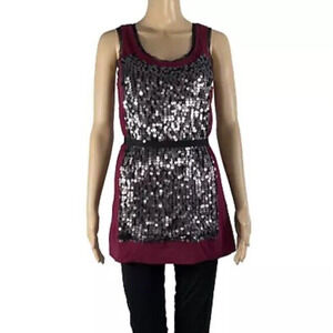 Simply Vera Vera Wang Longline top Womens S burgundy Black Sequins Tunic Blouse
